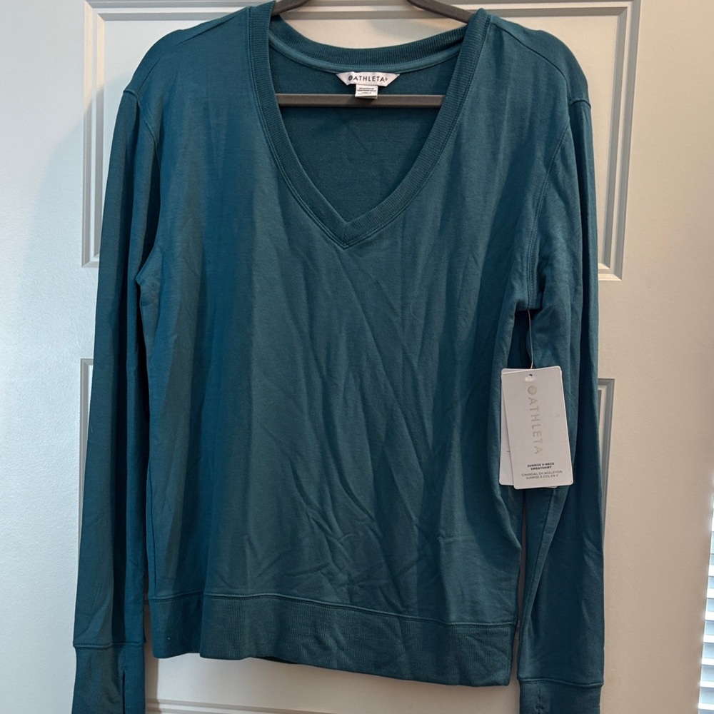 Athleta Deep Teal Sunrise V-neck Sweatshirt